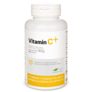 Vitaminas C+ maisto papildas, 360 tablečių, padeda palaikyti imuninės sistemos veiklą ir normalų energijos apykaitą.