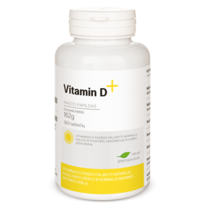 Vitaminas D maisto papildas tabletėse, skirtas palaikyti kaulų, dantų sveikatą ir imuninės sistemos funkciją.
