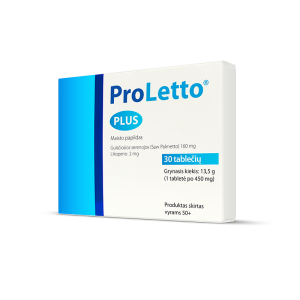 ProLetto Plus maisto papildas vyrams 50+, gulsčiosios serenojo ekstraktas ir likopenas, 30 tablečių pakuotė.